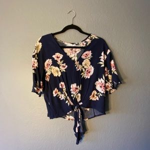 Floral front tie blouse